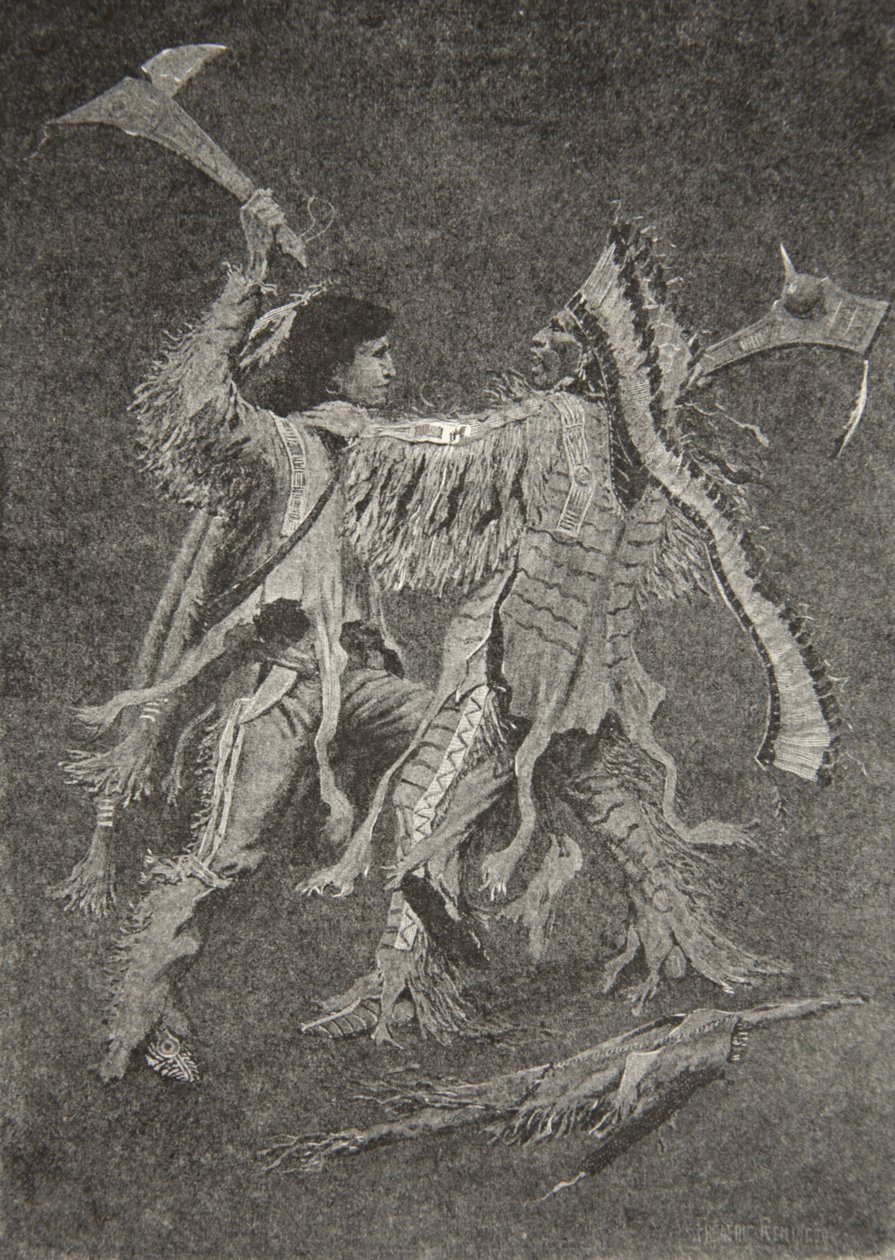 Then Began the Greatest Battle, That the Sun Had Ever Looked On, from The Song of Hiawatha by Henry Wadsworth Longfellow, pub. by George G. Harrap and Company Ltd., 1911 by Frederic Remington
