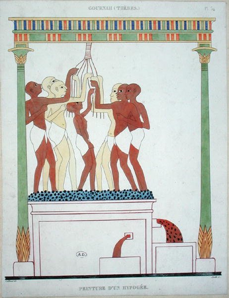 Pressing Grapes, copy of a wall painting from Thebes, engraved by Smith by Frederic (after) Cailliaud
