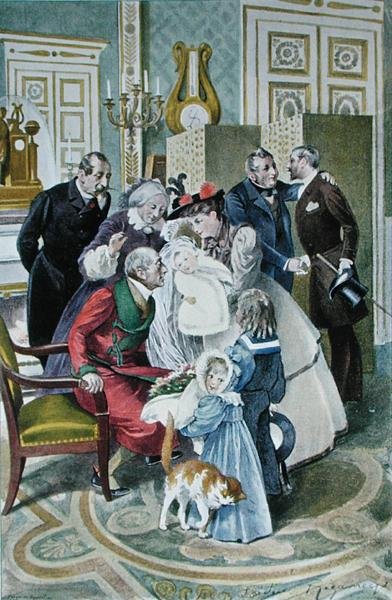 The Visit to the Grandparents, after an original watercolour, late 19th century by Frederic (after) Regamey