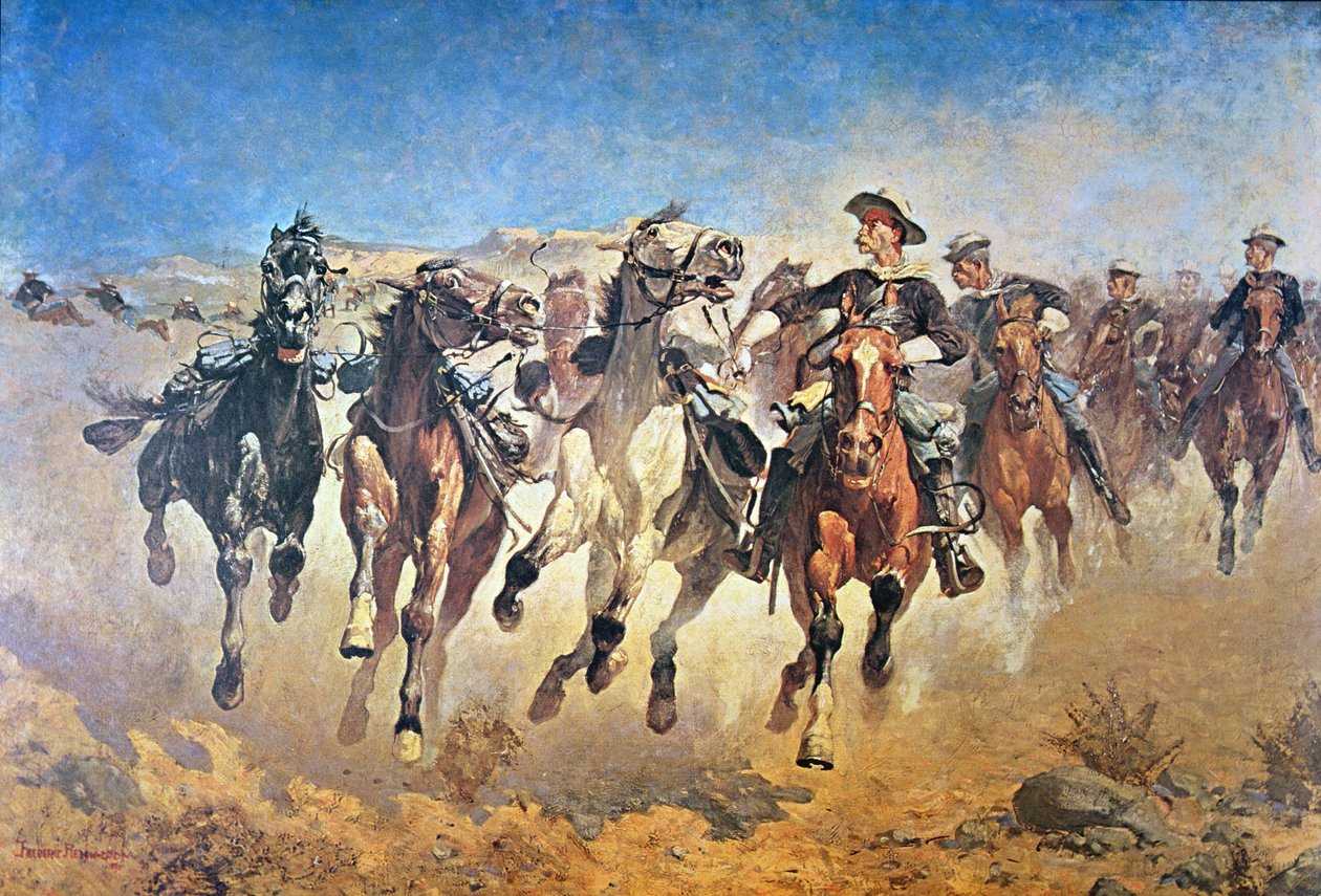 Dismounted: the 4th Troopers Moving, originally painted 1890 by Frederic (after) Remington