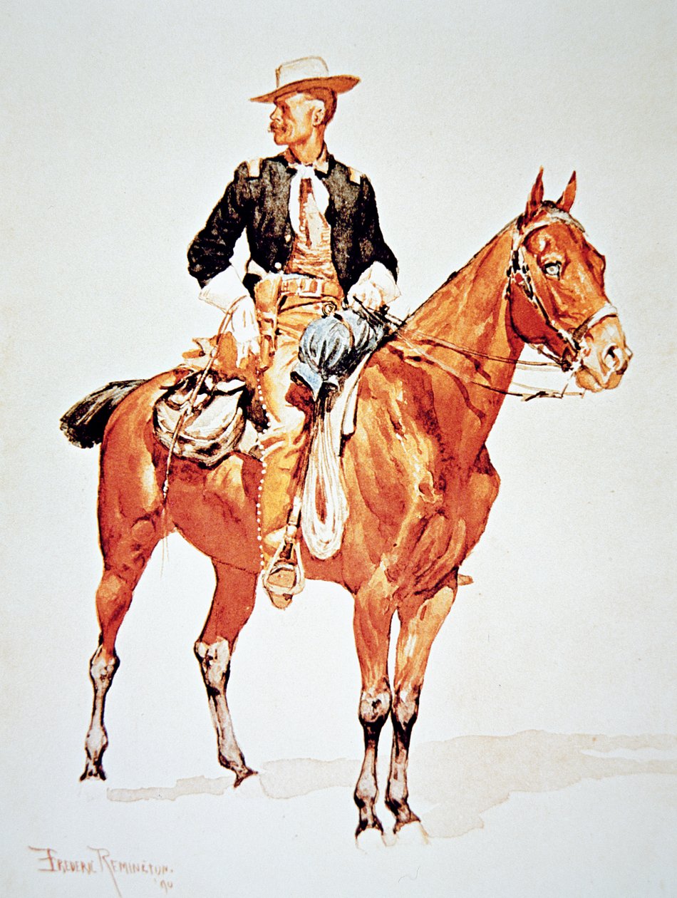 Lieutenant S.C. Robertson, Chief of the Crow Scouts, from a watercolour of 1890 by Frederic (after) Remington