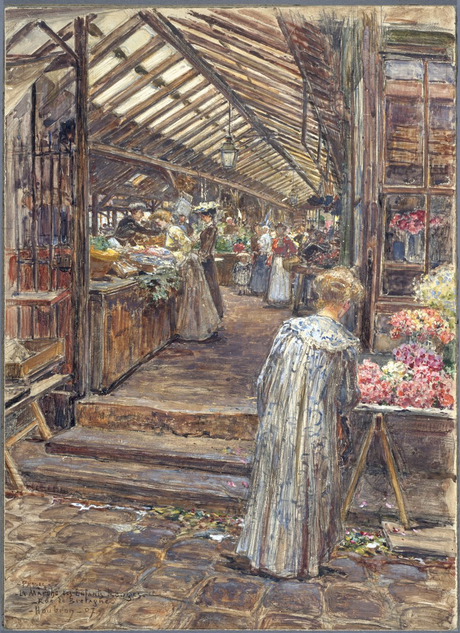 The Market of Enfants-Rouges, rue de Bretagne by Frederic Anatole Houbron