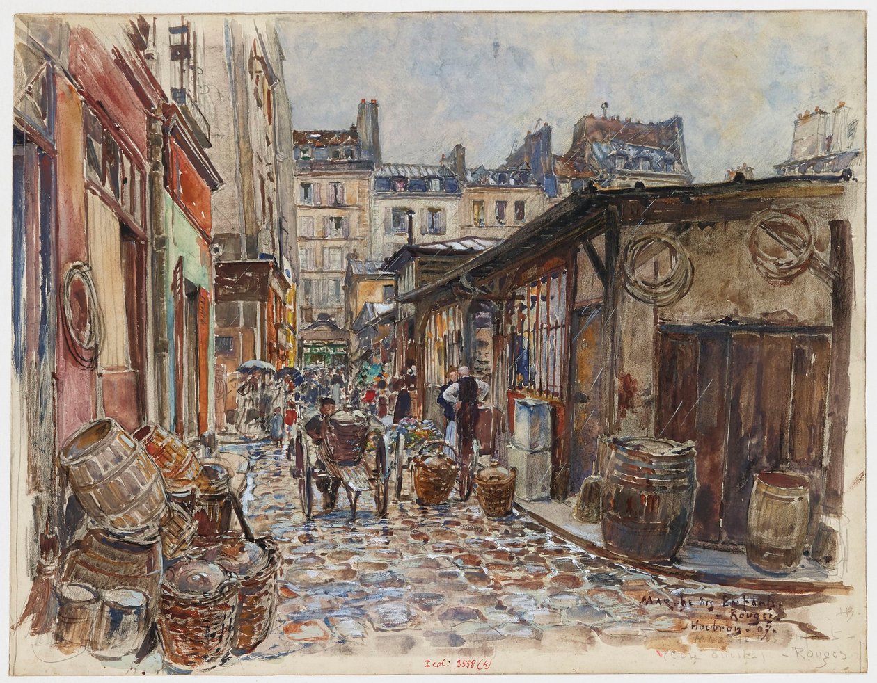 Le Marché des Enfants Rouges, West Side, in the Rain by Frederic Anatole Houbron
