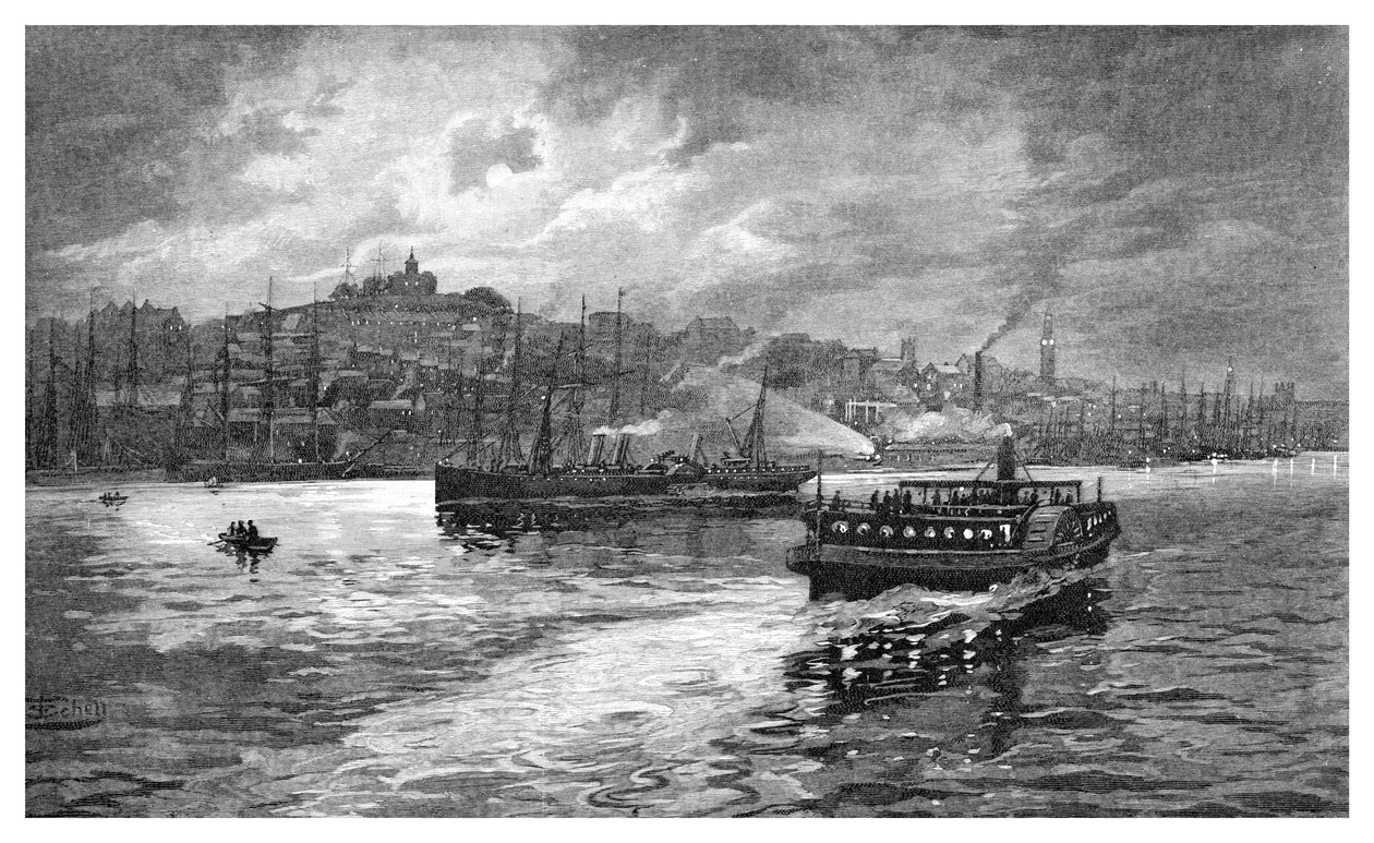Night scene, Darling Harbour, Sydney, New South Wales, Australia, 1886 by Frederic B. Schell