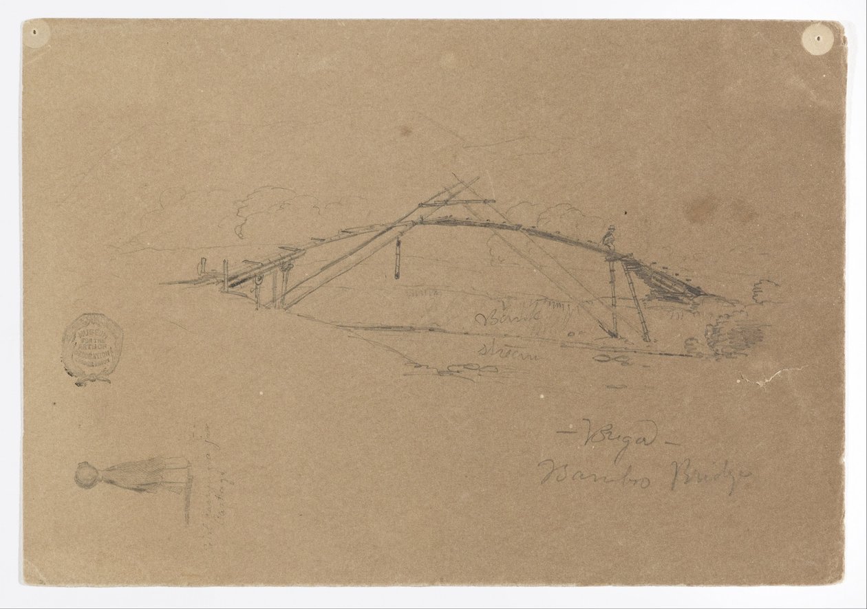 Bamboo Bridge at Buga, Colombia and Girl Carrying a Jar, Cartago, Colombia by Frederic Edwin Church