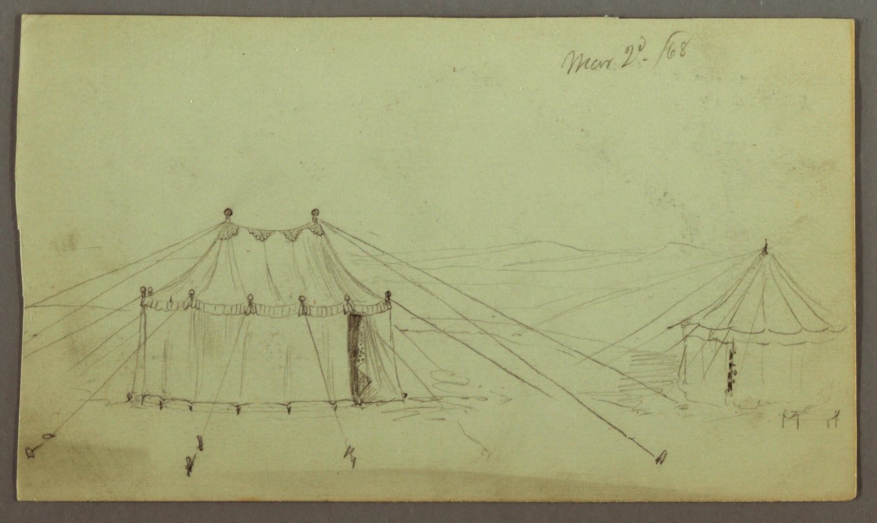 A Decorated Oblong Tent and a Circular Tent Fastened by Ropes, March 2, 1868 by Frederic Edwin Church