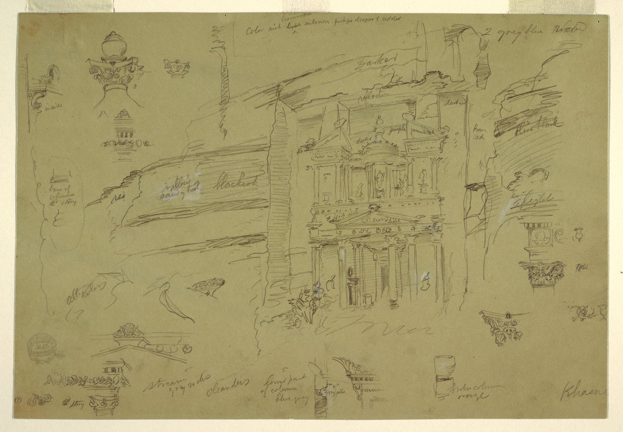Architectural Details of El Khasneh, Petra, late February 1868 by Frederic Edwin Church