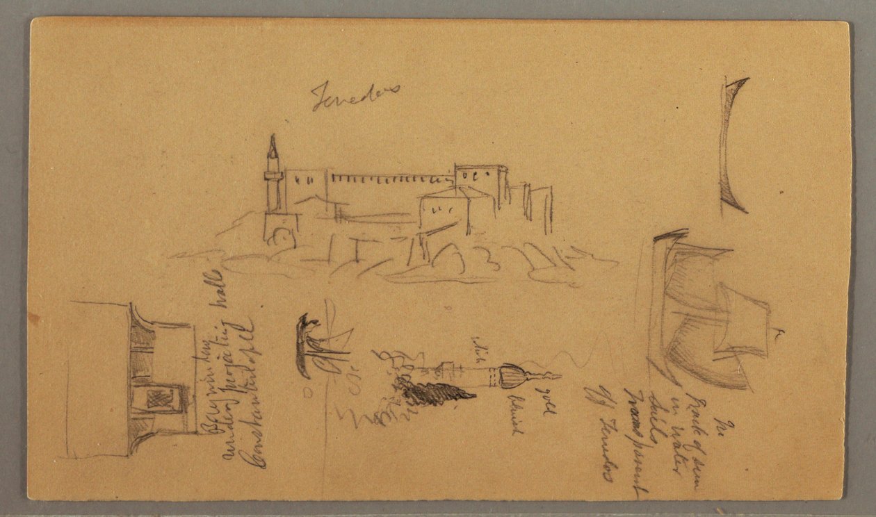 Drawing, Castle, Minaret, Sailboats, House, May 1868 by Frederic Edwin Church