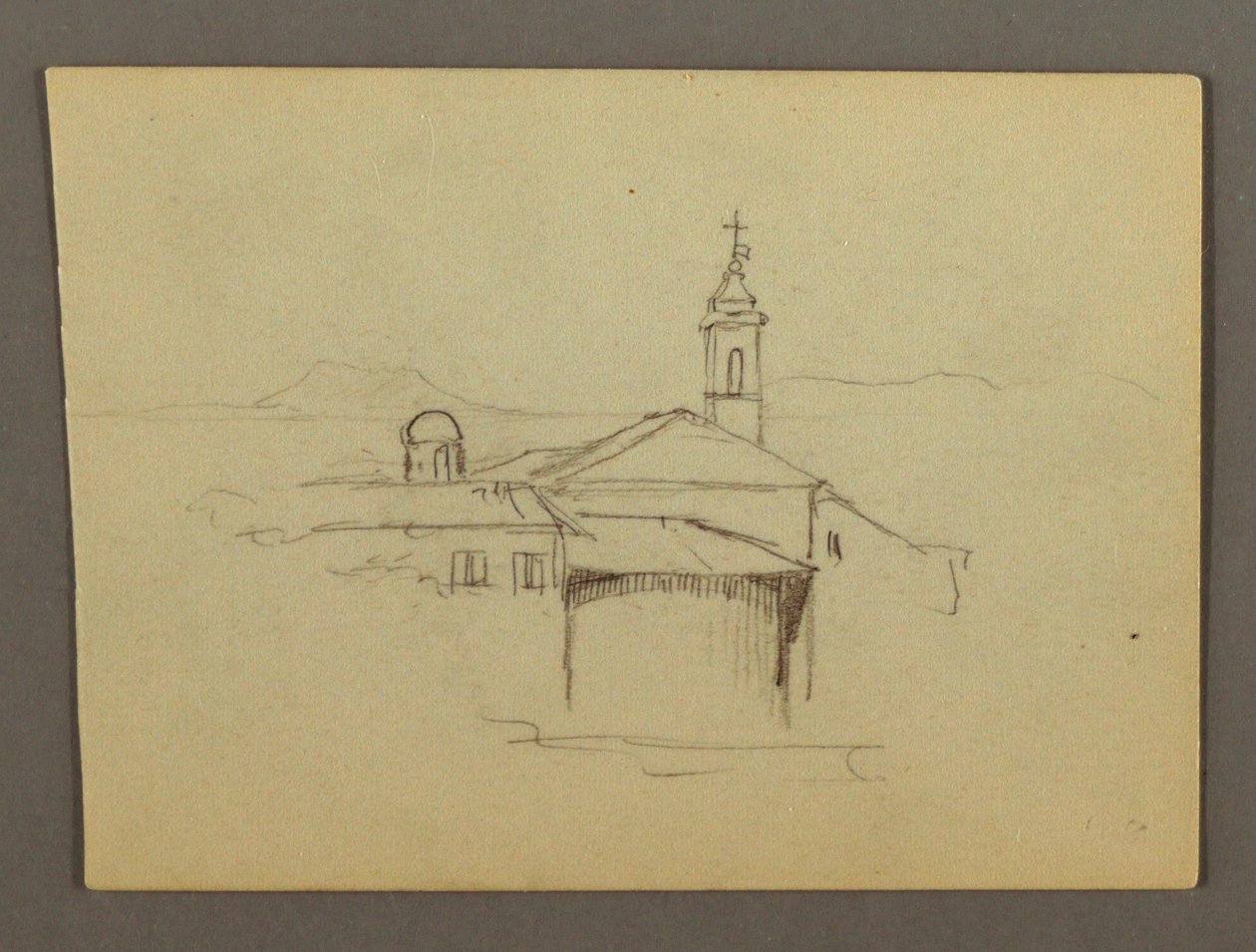 Church Tower Adjoining Buildings, Possibly 1868-69 by Frederic Edwin Church