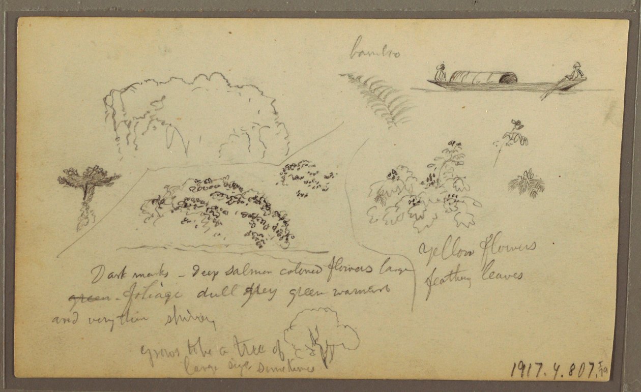 Drawing, Church, Towers; Verso: Figures in Canoe, Botanical Sketches, 1857 by Frederic Edwin Church