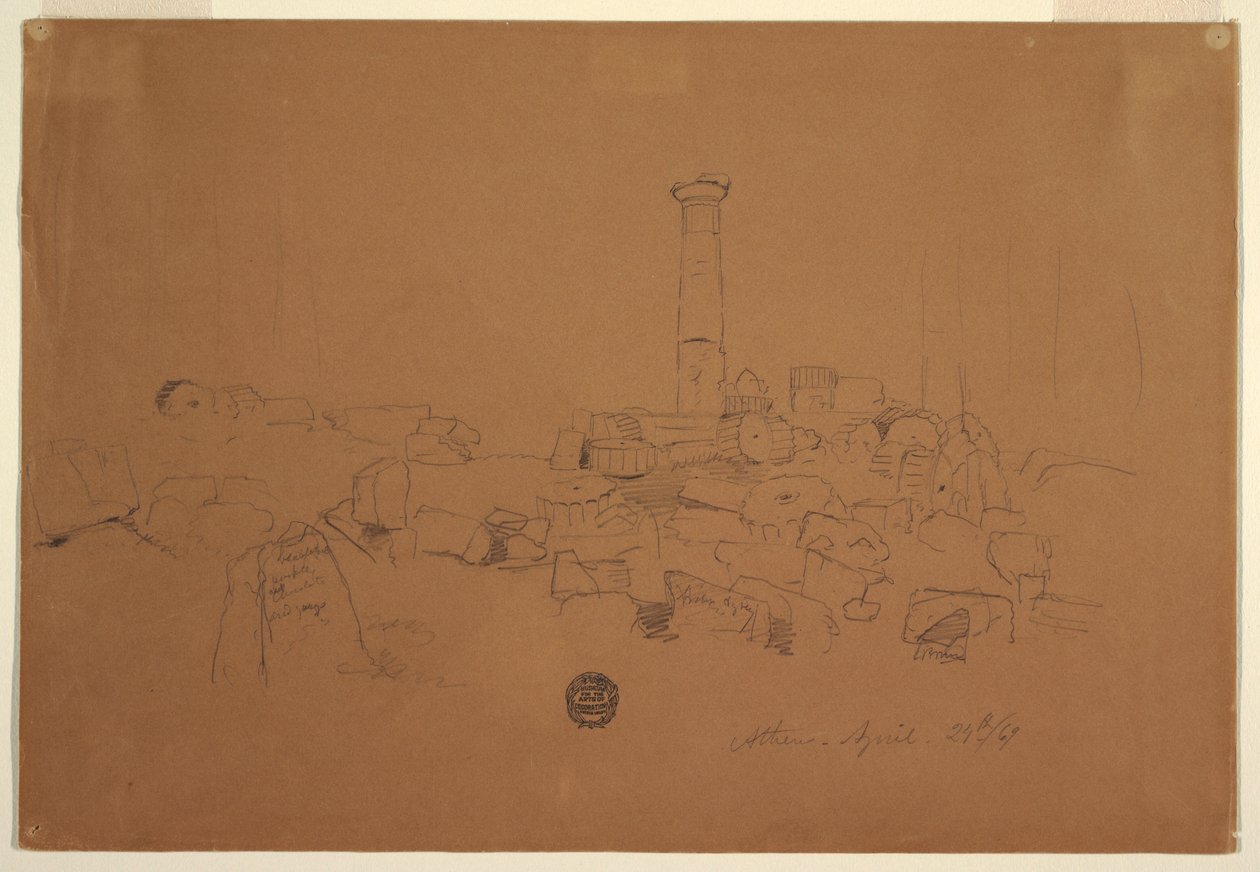 Fallen Column, Temple of Olympian Zeus, Athens, April 24, 1869 by Frederic Edwin Church