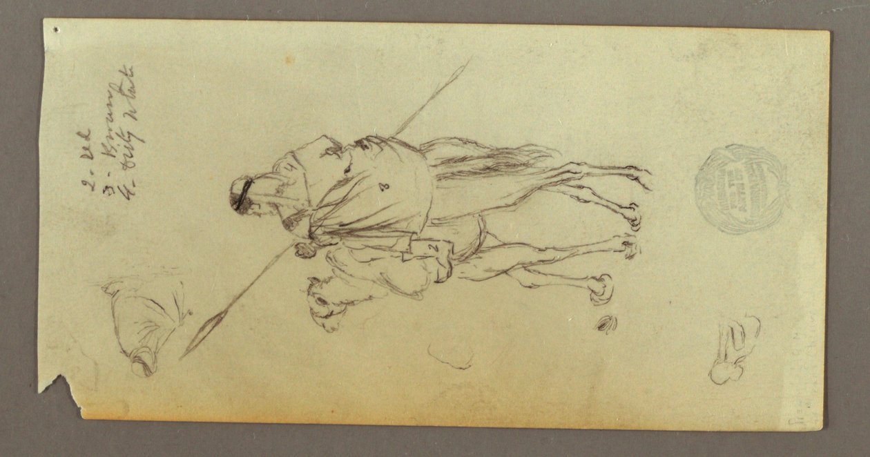 Figure Riding a Camel, Carrying a Spear, Two Figure Studies, possibly 1868 by Frederic Edwin Church