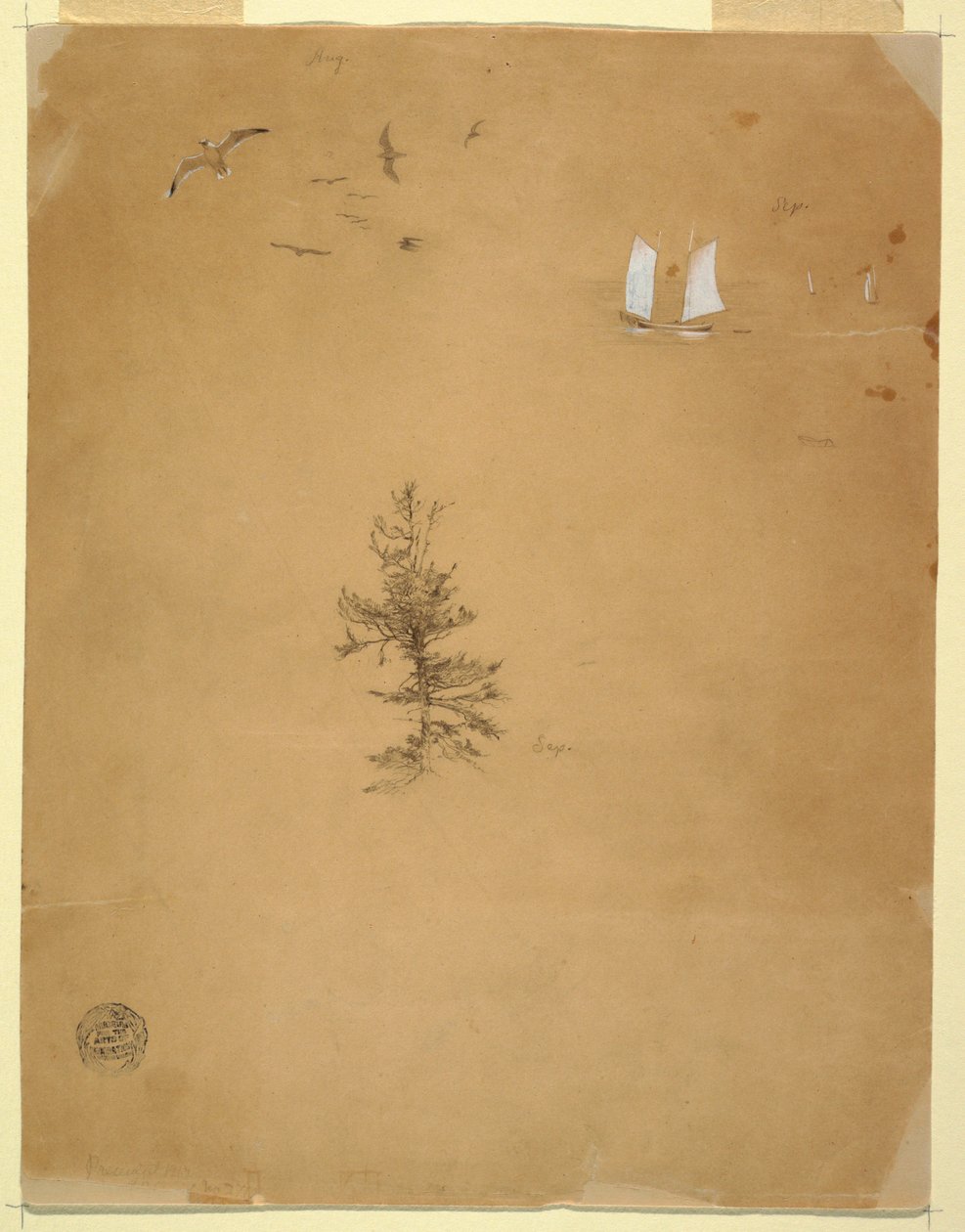 Gulls, Sailboats, Tree, August and September 1859 by Frederic Edwin Church