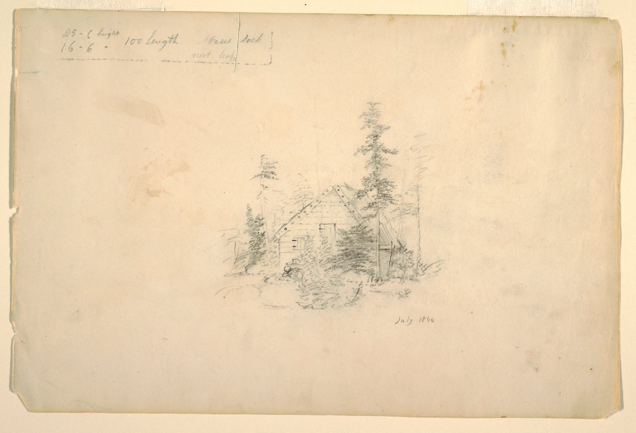 Log cabin surrounded by trees, July 1844 by Frederic Edwin Church