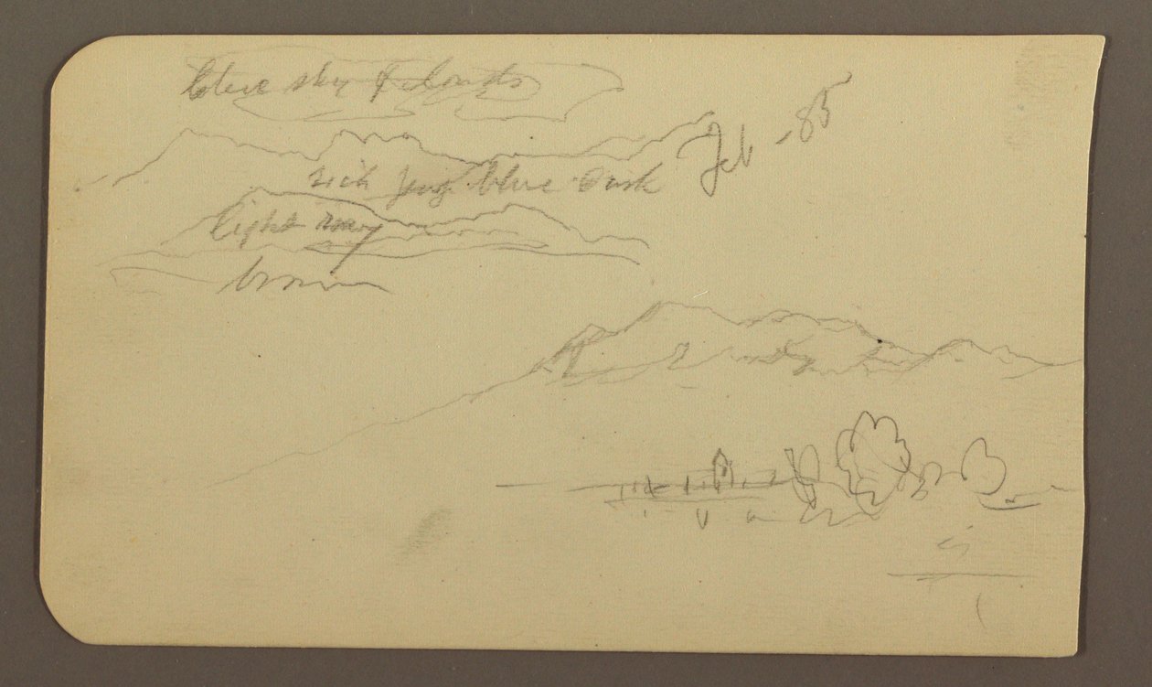 Mountain Ranges, Cuautla, Church; Verso: Crouching Horse, Landscape Notations, February 1885 by Frederic Edwin Church