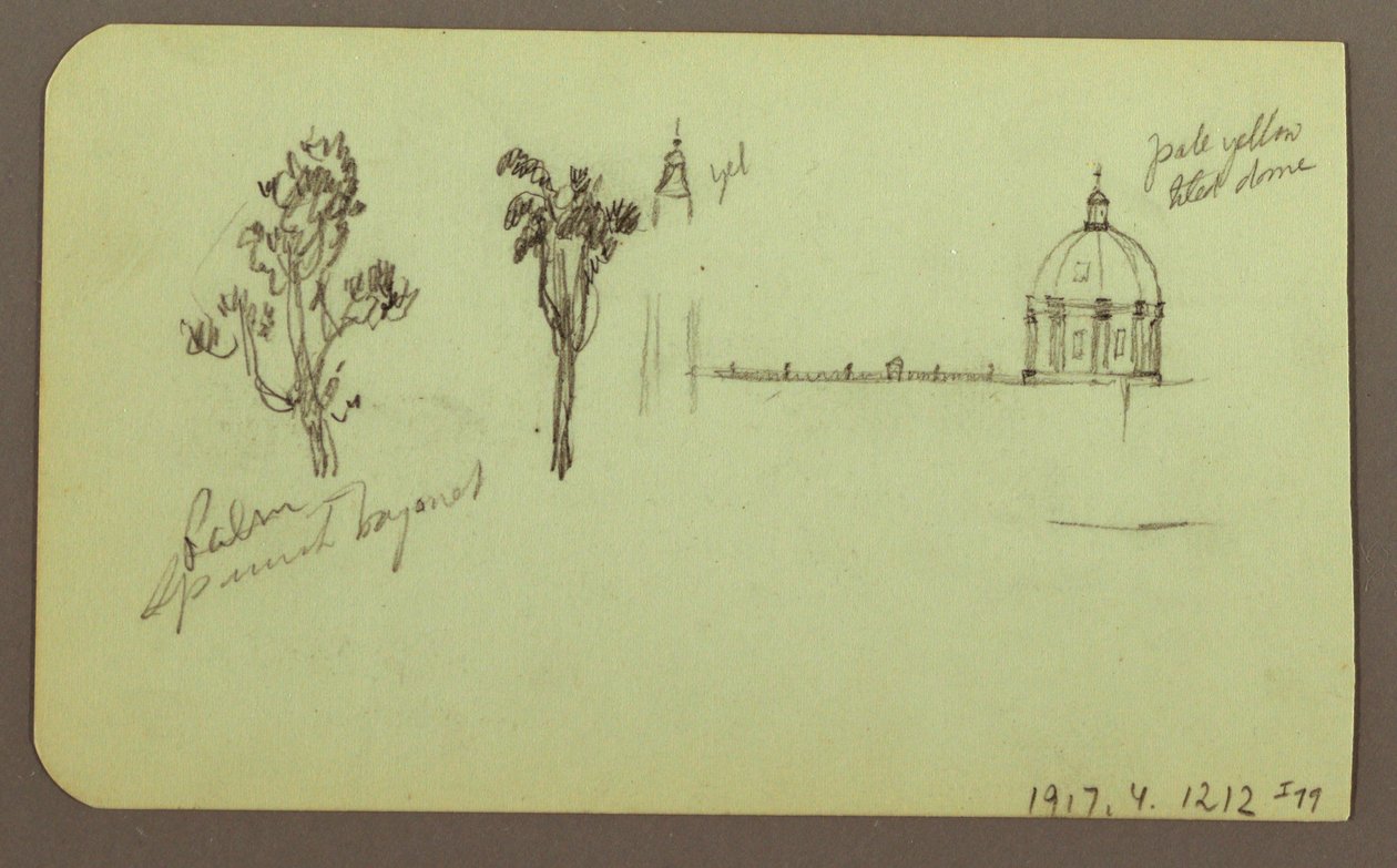 Mountain, tree, figure; Verso: church, tree, 1883 by Frederic Edwin Church