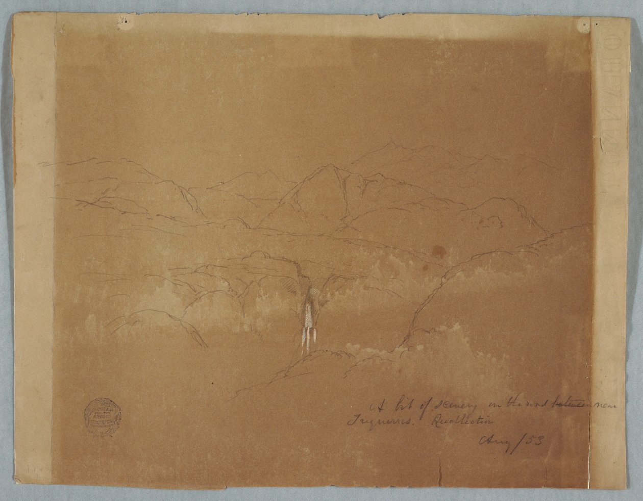 Mountainous Landscape with a Waterfall, near Tuquerres, Colombia, August 1853 by Frederic Edwin Church