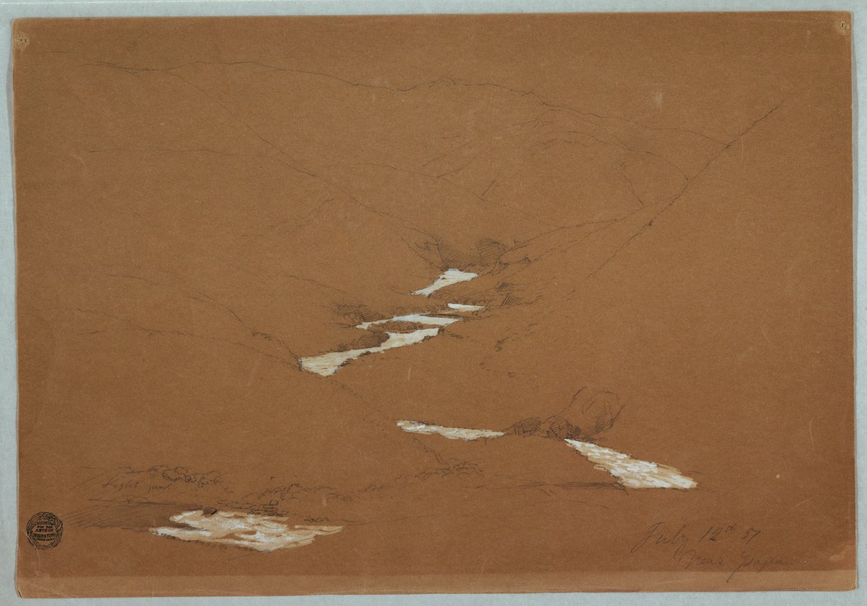 Narrow Mountain Valley with Cascading Stream Near Ysapan, Ecuador, July 12, 1857 by Frederic Edwin Church