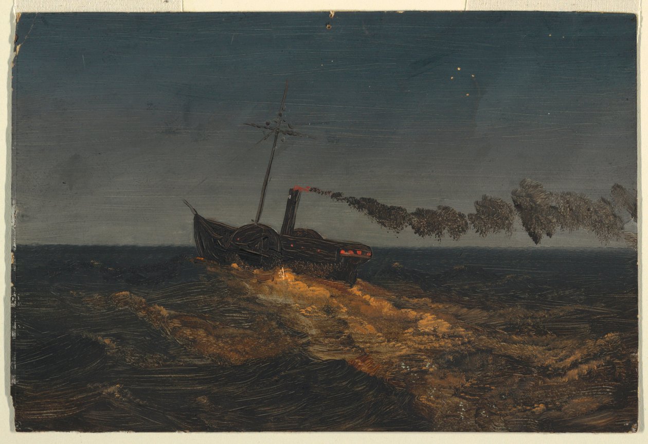 Paddle steamer at dusk, ca. 1853 by Frederic Edwin Church