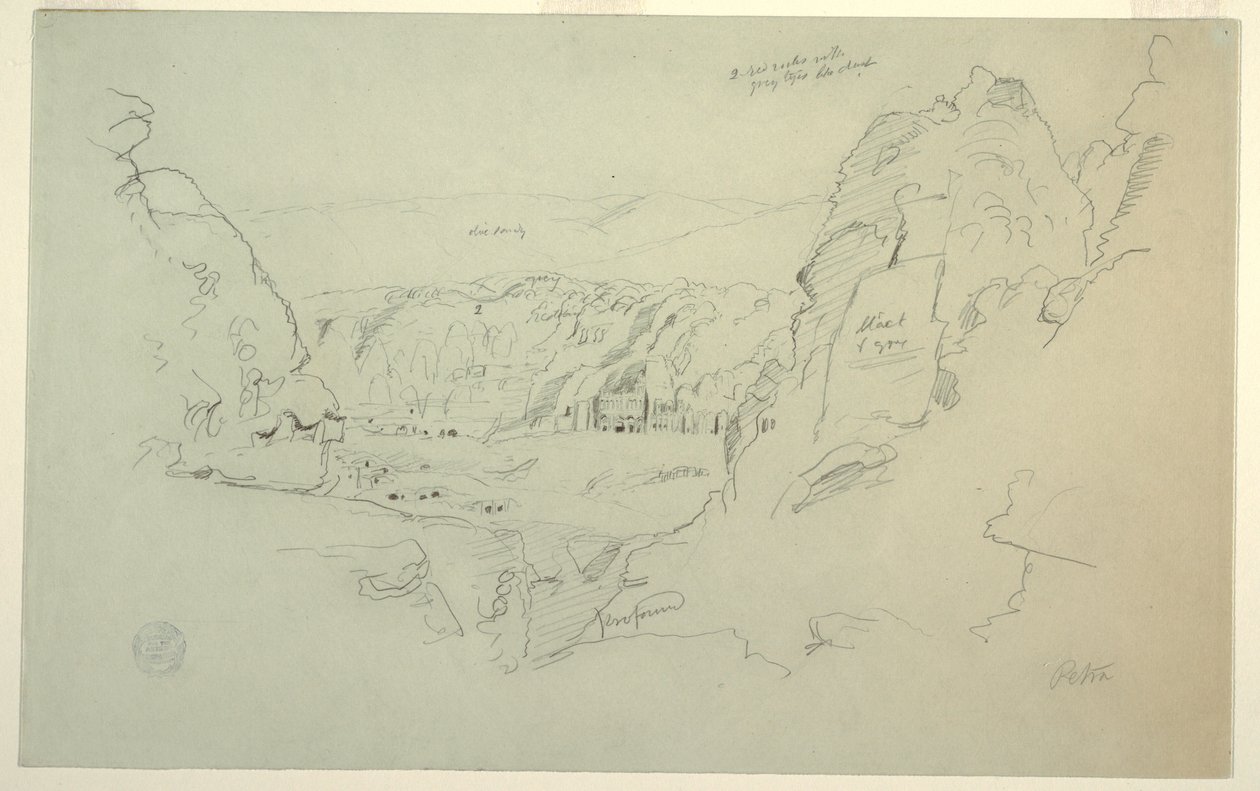 Petra, Jordan from the West, showing the Palace and the Corinthian Tombs, February 26, 1868 by Frederic Edwin Church