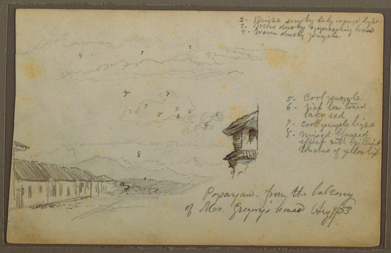 Popayan, Colombia; Verso: Mountain Landscape, Colombia, August 9, 1853 by Frederic Edwin Church