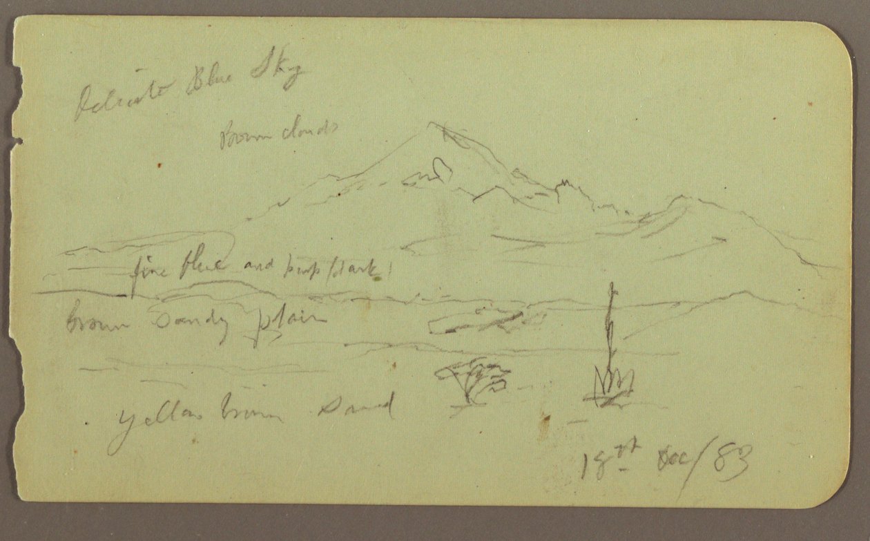 Popocatapel; Verso: Frieze on Texcoco Hotel, December 18, 1883 by Frederic Edwin Church