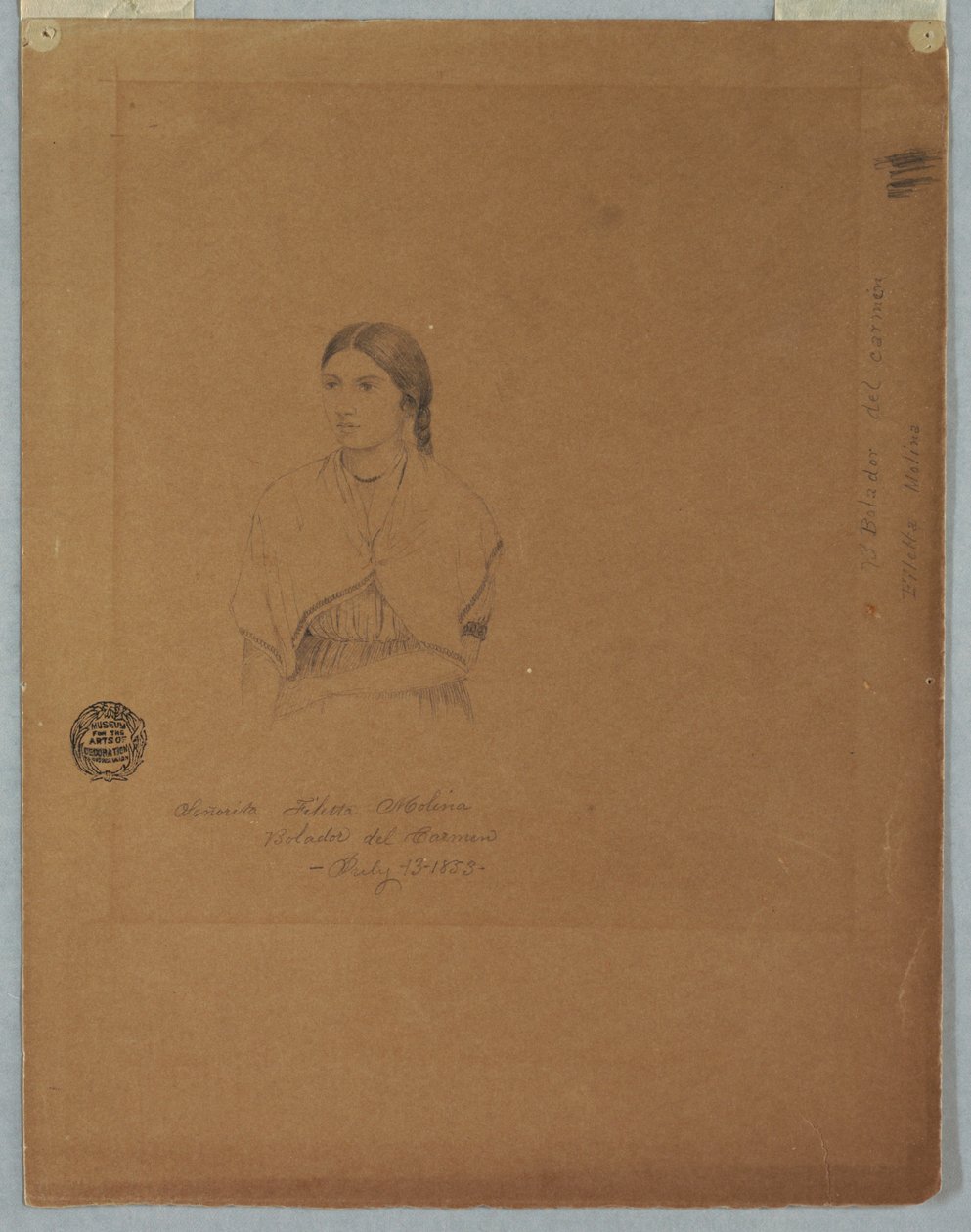 Portrait of Bolivian Girl: Senorita Filetta Molina Bolador del Carmen, Colombia, July 13, 1853 by Frederic Edwin Church