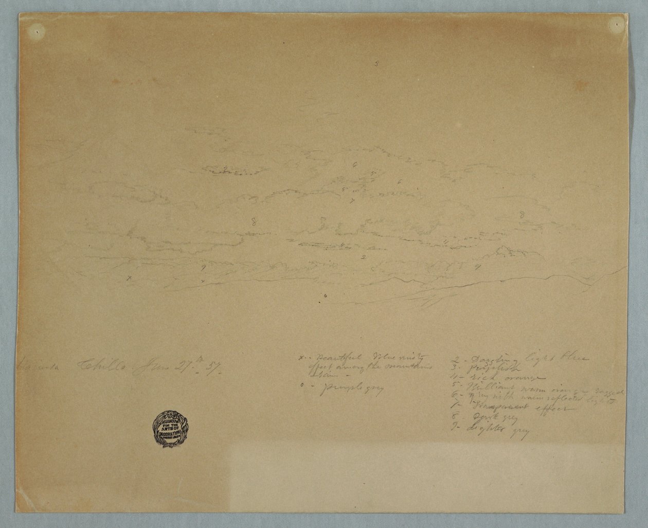 Rain Falling from a Cloudy Sky over Mountain Ridges, Hacienda Chillo, Ecuador, July 27, 1857 by Frederic Edwin Church