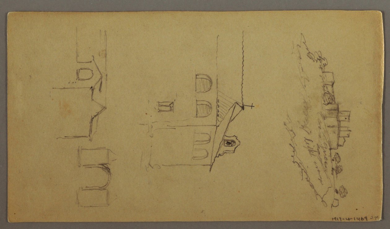 Recto: Blank; Verso: Fortree on Hilltop, Two c, Gateway, possibly 1868–69 by Frederic Edwin Church