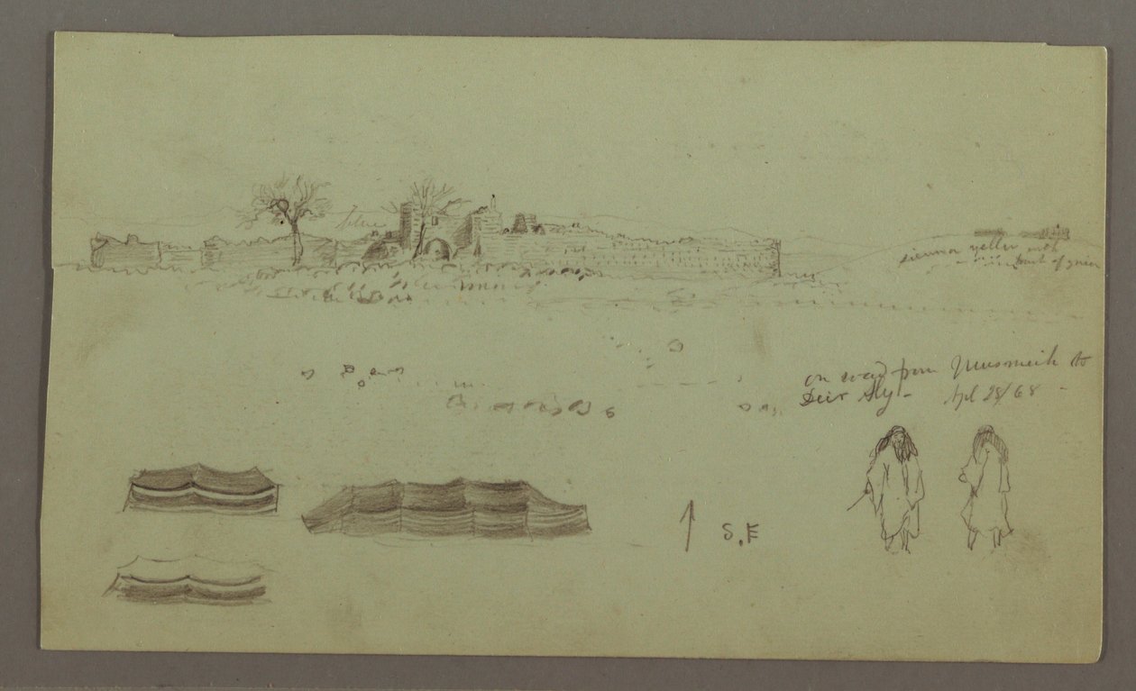 Ruins Surrounded by Walls, Tents, Two Figure Studies, April 28, 1868 by Frederic Edwin Church