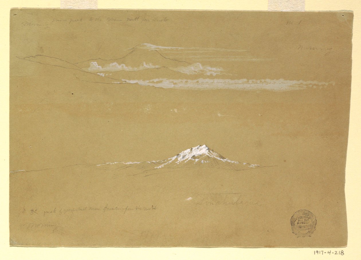 Sincholagua, Morning, from the Temple of the Sun, Quito, June 24, 1857 by Frederic Edwin Church