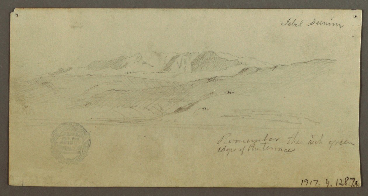 Stately Home, Figure Riding Camel, Architectural Studies, Palm Tree, possibly 1868 by Frederic Edwin Church