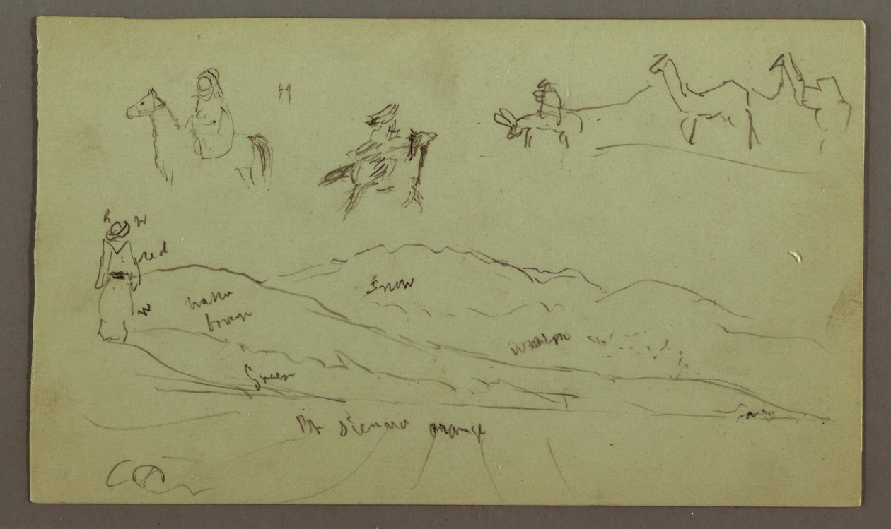 Studies of Figures on Donkeys and Donkeys, Figure on Hill Range, possibly 1868 by Frederic Edwin Church