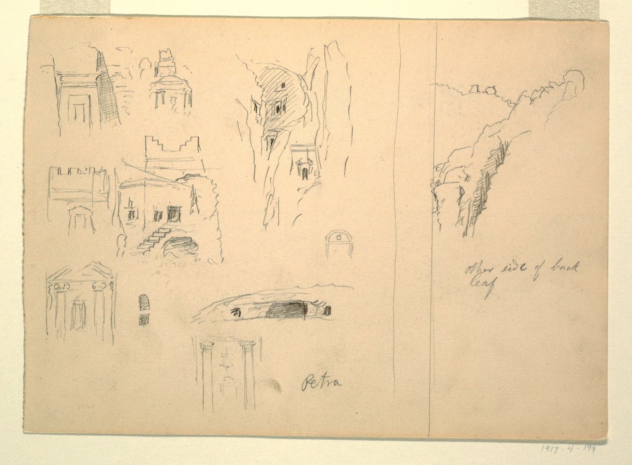 Ten Studies of Tombs and a View of Rocks, Petra, Jordan, February 26, 1868 by Frederic Edwin Church