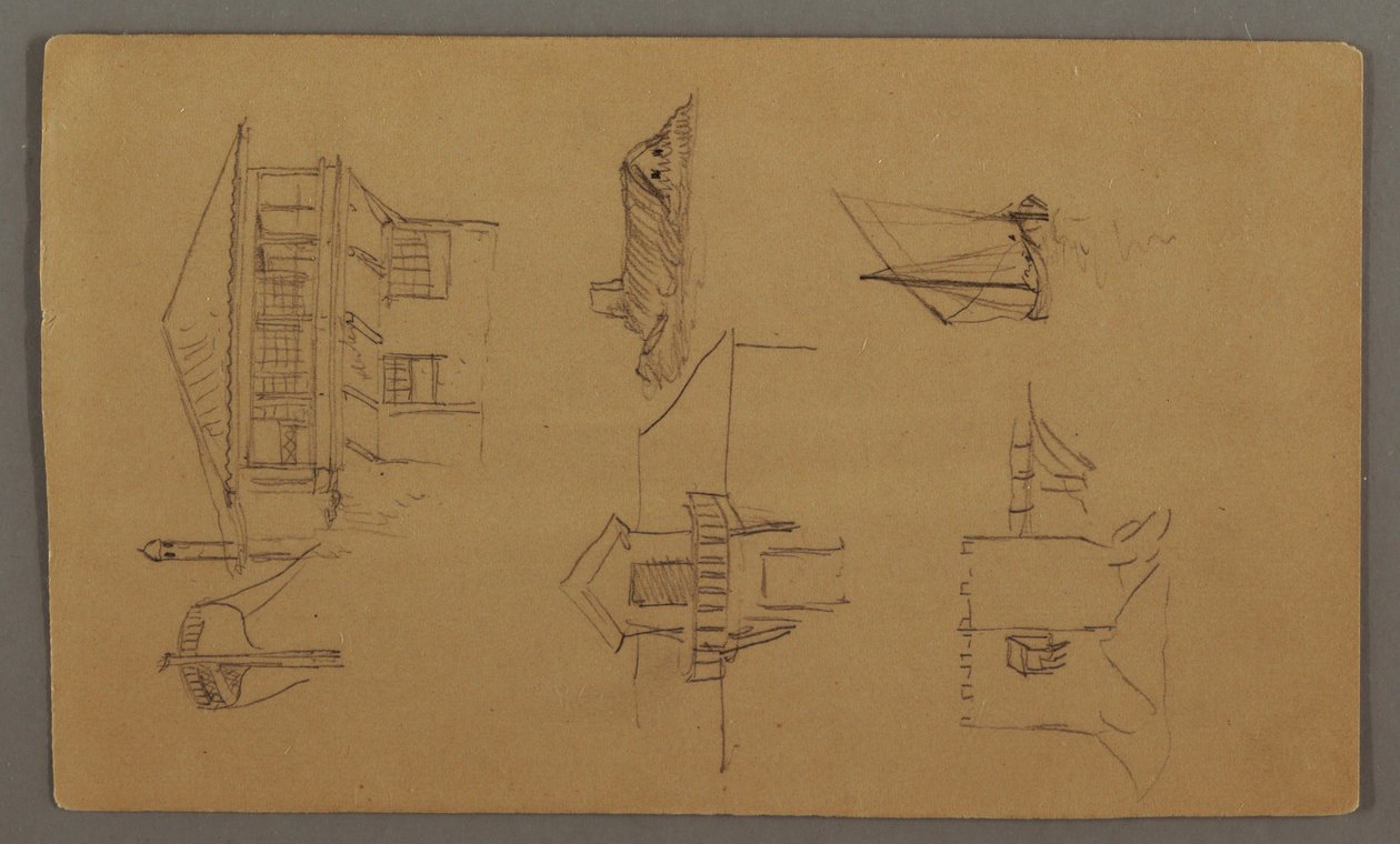 Timber House, Two Sailboats, Roof Studies, possibly 1868 by Frederic Edwin Church