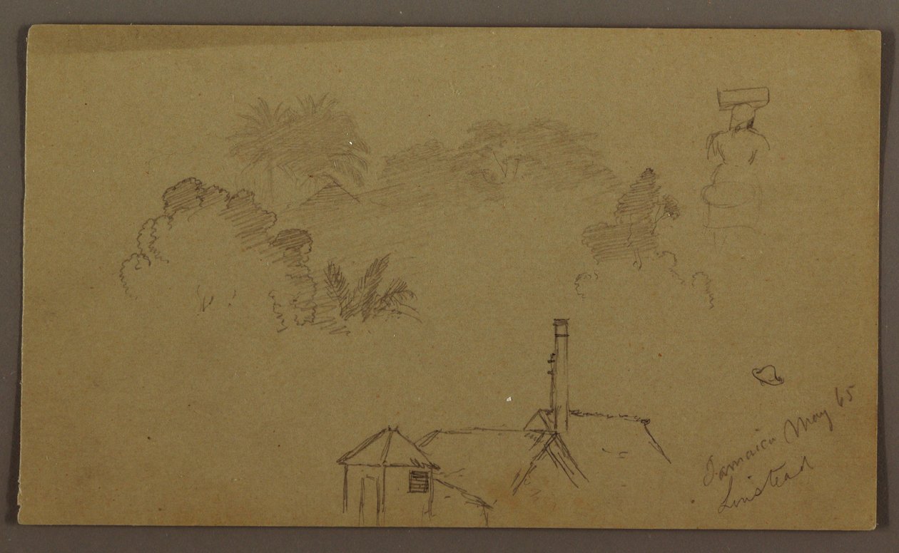 Trees, Figure, House Linstead, May 1865 by Frederic Edwin Church