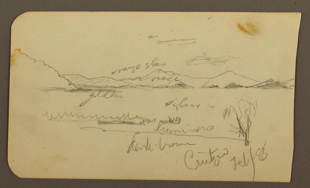 View Near Lake Shore, Cuitzeo; Verso: view near Lake Ahore, Cuitzeo, February 1885 by Frederic Edwin Church