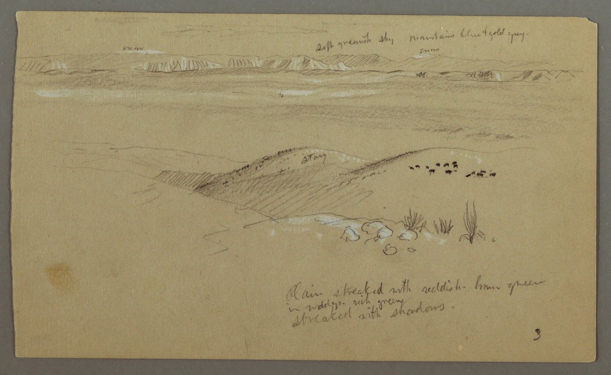 View across the Hills and Plain toward the Mountains, Valley of El Yemen, February 1868 by Frederic Edwin Church