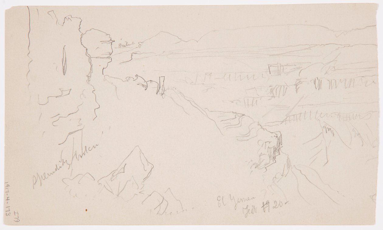 View across the Hills and Plain toward the Mountains, Valley of El Yemen, February 1868 by Frederic Edwin Church