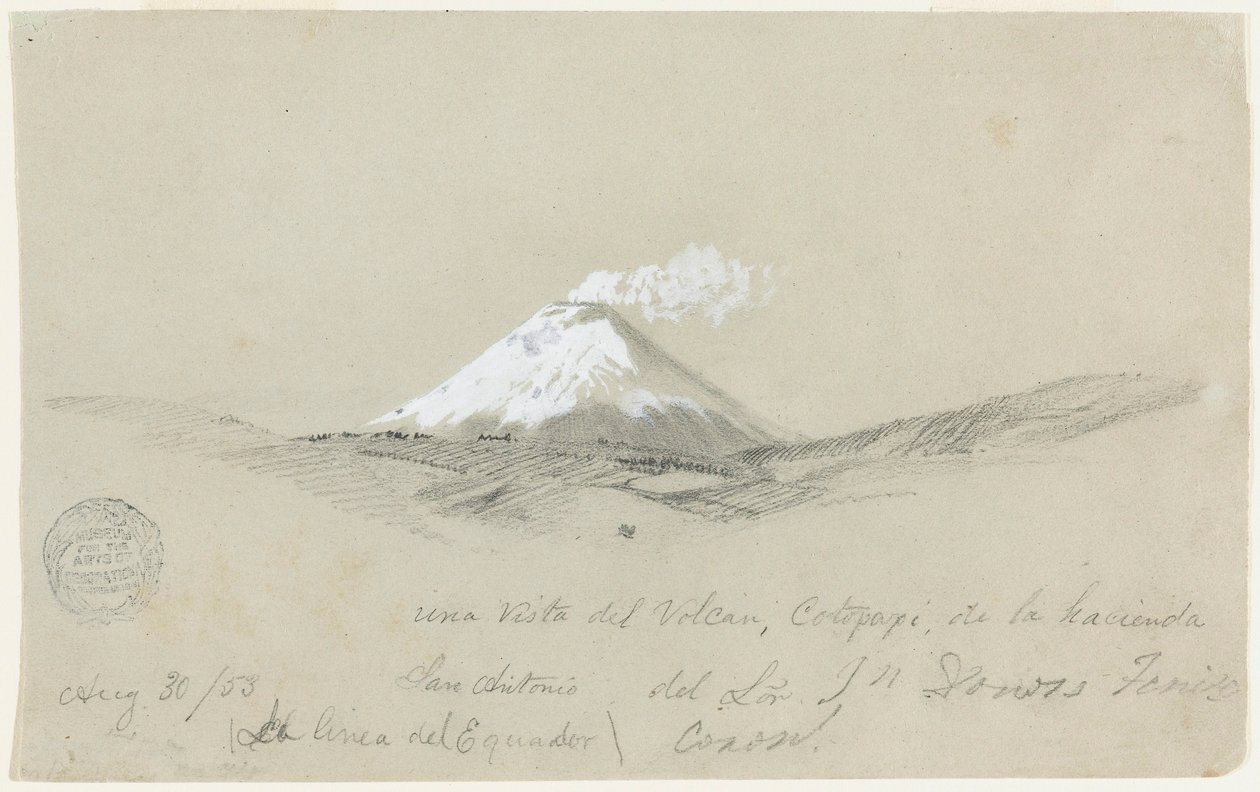 View of Cotapaxi from the Hacienda San Antonio, Ecuador, August 30, 1853 by Frederic Edwin Church