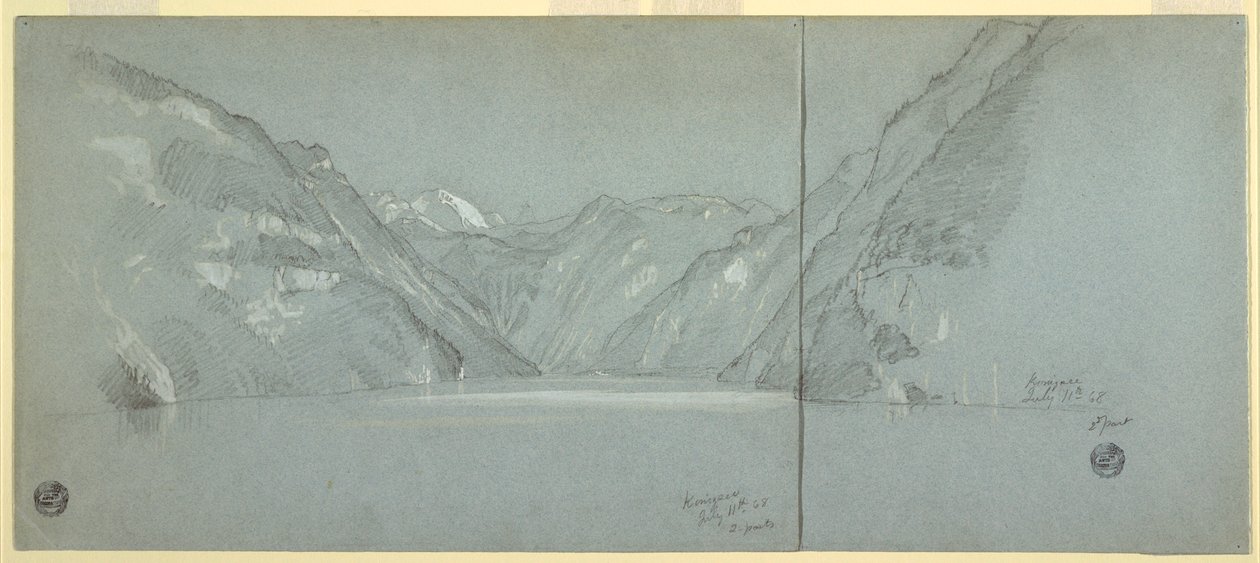 View of Lake Konigssee with the Falkenstein, near Berchtesgaden, Bavaria, Germany, Part 2, July 11, 1868 by Frederic Edwin Church