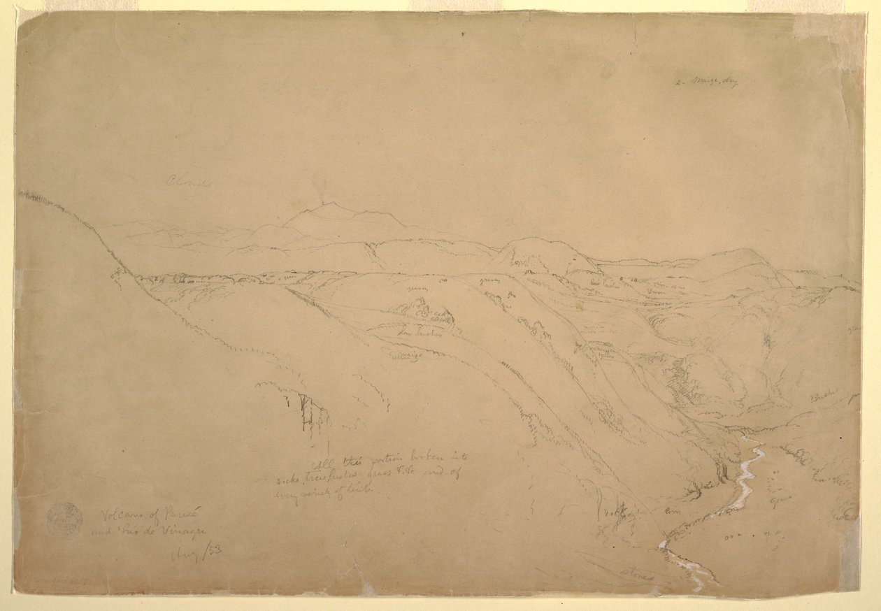 Volcano Puresé and the Rio de Vinagre, Purese, Colombia, August 1853 by Frederic Edwin Church