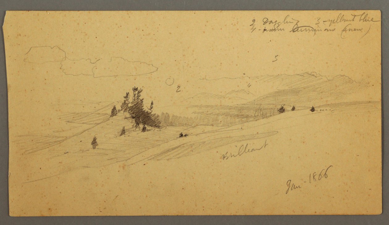 Wooded Hilltop, Hilly Valley, Sun, January 1866 by Frederic Edwin Church