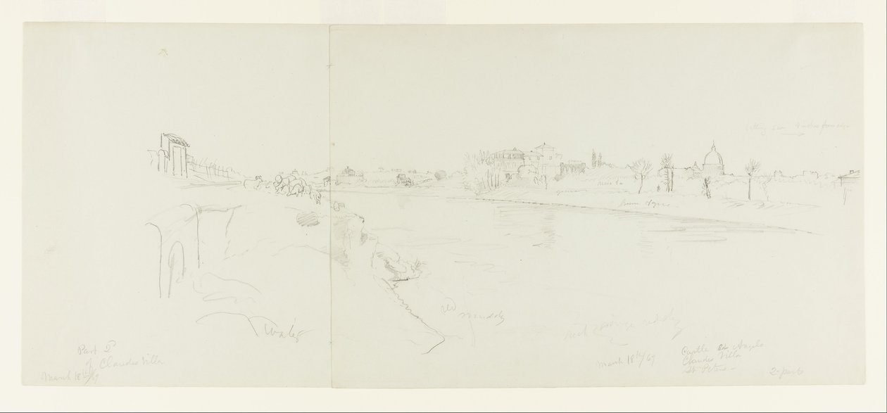 Landscape View of Rome from the Banks of the Tiber River, with Distant Views of the Castle Sant Angelo, Claude