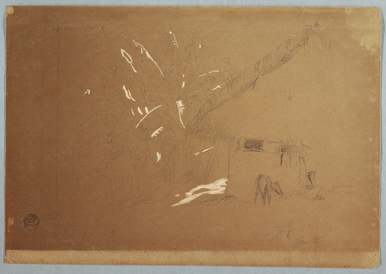 Seated Woman and Grazing Donkey Before a House near Jorje, Ecuador by Frederic Edwin Church