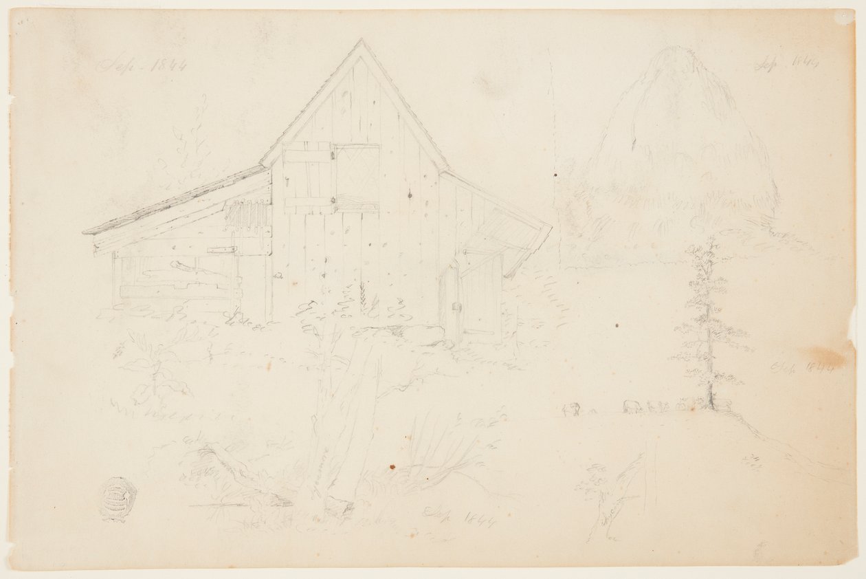 Sketch of a Barn and Haystack by Frederic Edwin Church