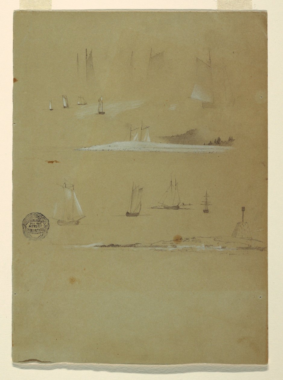 Study of Schooners and Beacon Day Marker by Frederic Edwin Church