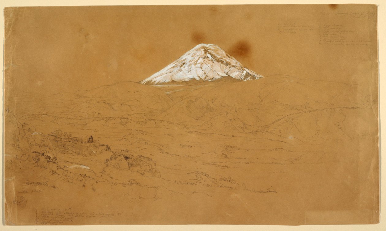 View of Snow Covered Mount Chimborazo Drawn Near Guanojo and Guaranda, Ecuador by Frederic Edwin Church