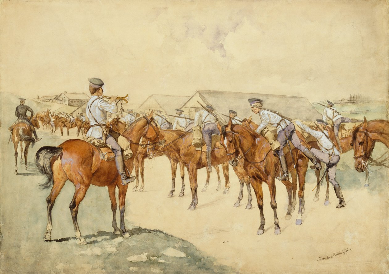 A Call to Arms (Dragoons, Mount!) 1892-93 by Frederic Remington