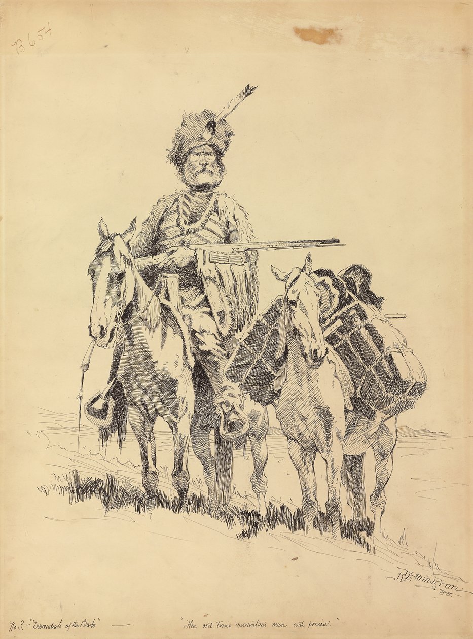 An Old-Time Mountain Man with His Ponies by Frederic Remington